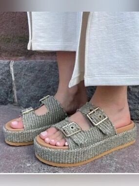 Steve Madden Karrigan Woven Platform Slide Sandals with Adjustable Buckles